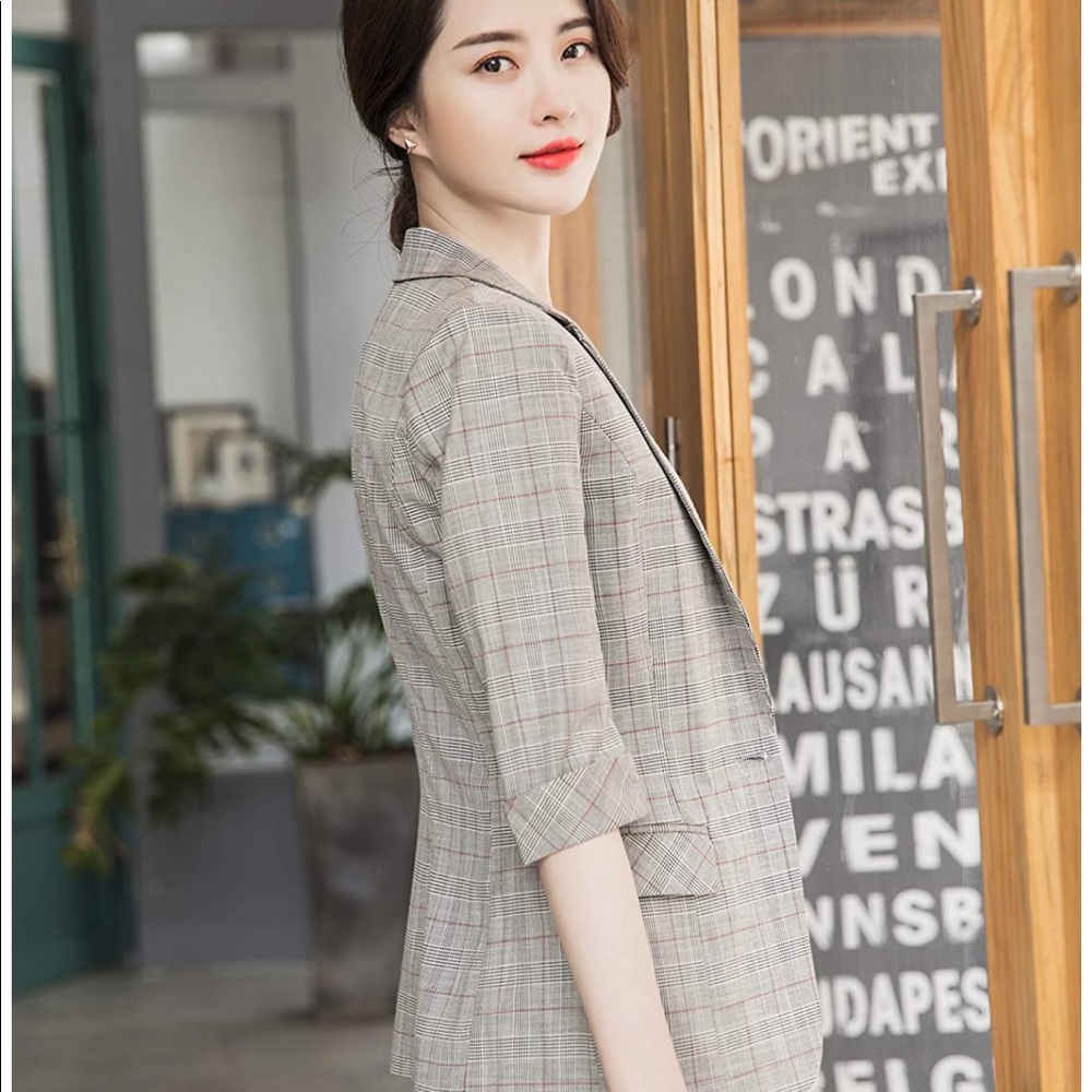 Plaid blazer 3/4 sleeve